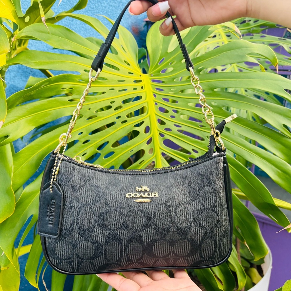 Coach Black and Gold Chain Shoulder Bag